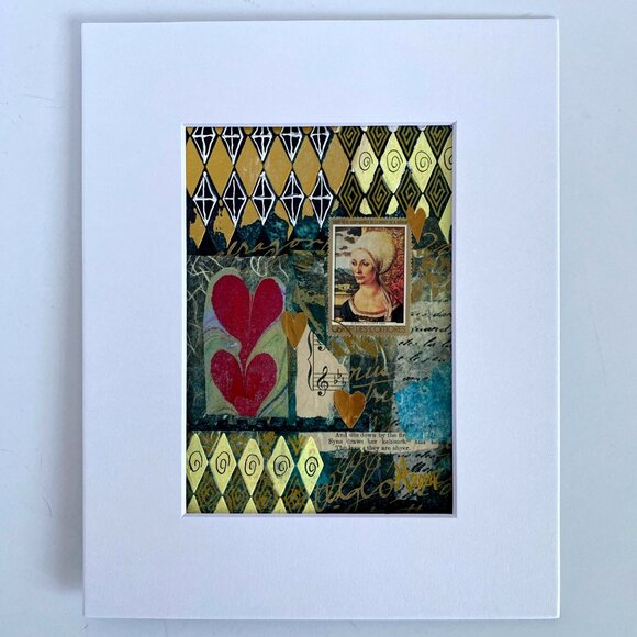 African Renaissance Original Art Painting Collage Mixed Media Matted 8x10in - Picture 3 of 11